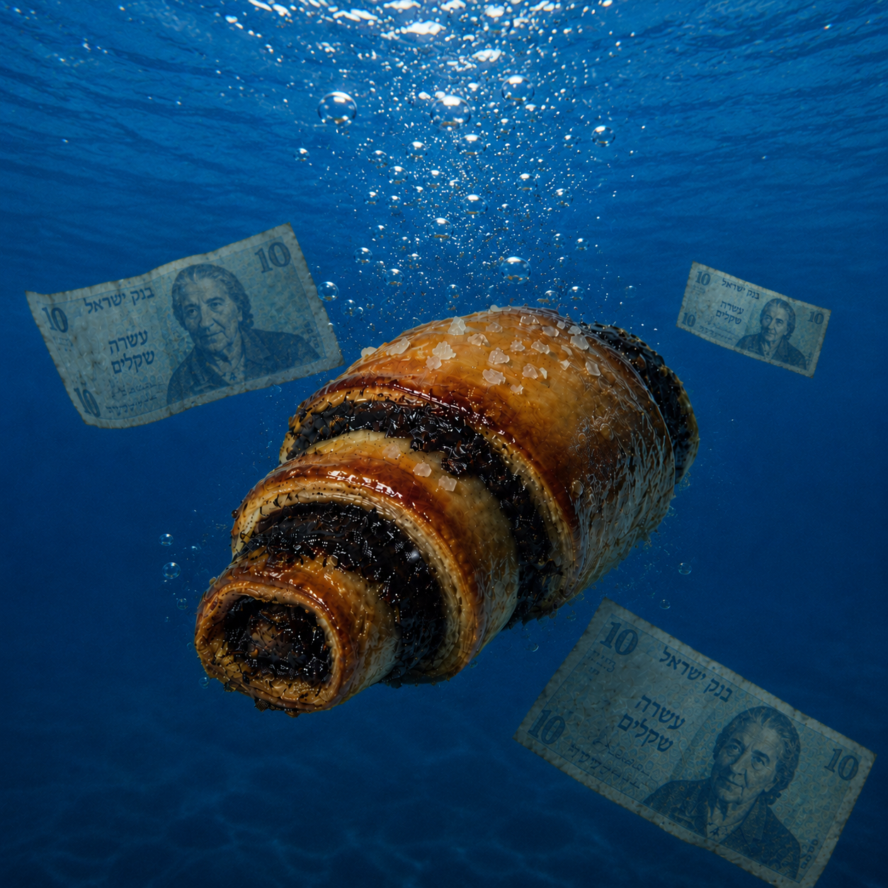 רוגעלך underwater with shekel bills
